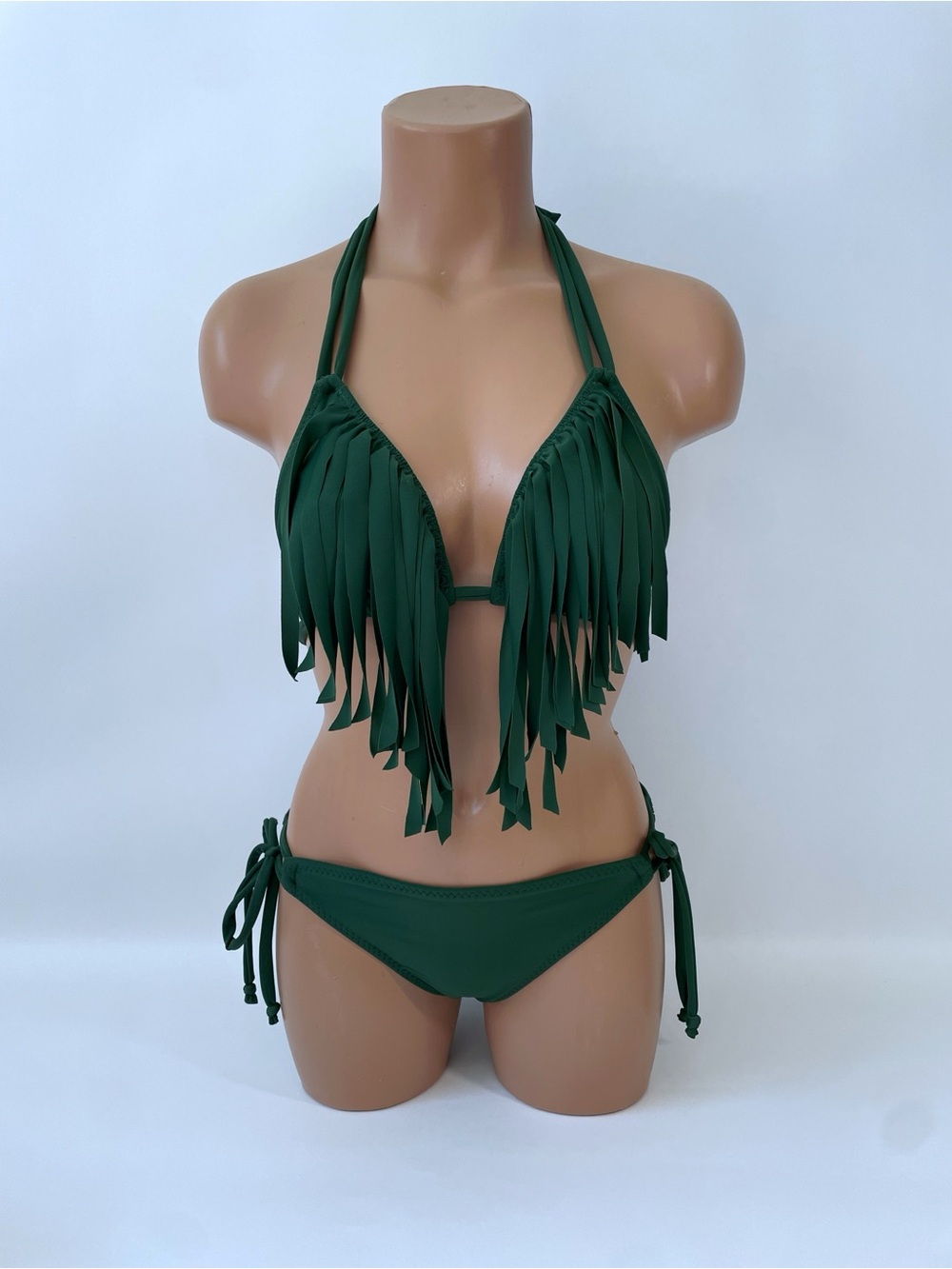Fringe Halter Bikini Set - Forest Green